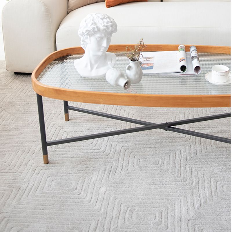 Geometric Clear Glass Coffee Table with Wood Edge 1 Single Cocktail Table Clearhalo 'Coffee & Accent Tables' 'Coffee Tables' 'coffee_tables' 'furn' 'furn_coffee_tables' 'Furniture' 'Living Room Furniture' 1200x1200_0e458514-012e-41b7-b7c1-0100a15bf39f