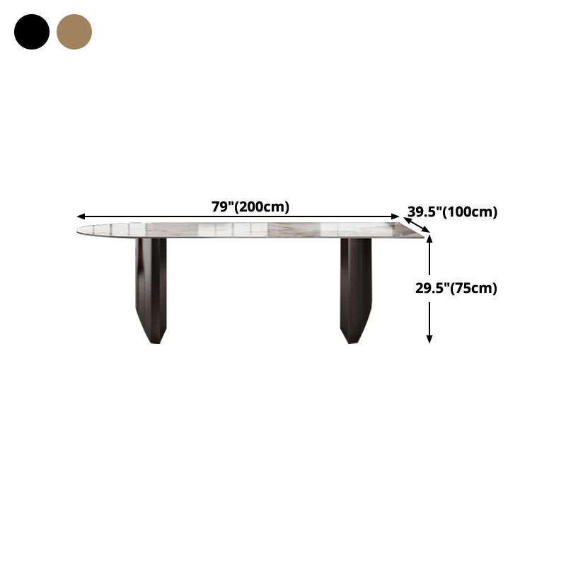 Modern Dining Table Stone Top Dining Table with Stainless Steel Double pedestal Base Clearhalo ' dining_table' 'Dining Tables & Seating' 'Dining Tables' 'furn' 'furn_dining_table' 'Furniture' 'furniture_dining_table' 'Kitchen & Dining Furniture' 'kitchen&dining_furn' 'kitchen' 'kitchen_dining_table' 1200x1200_0e46464c-8df3-42ab-acfb-50c64ba1e73a