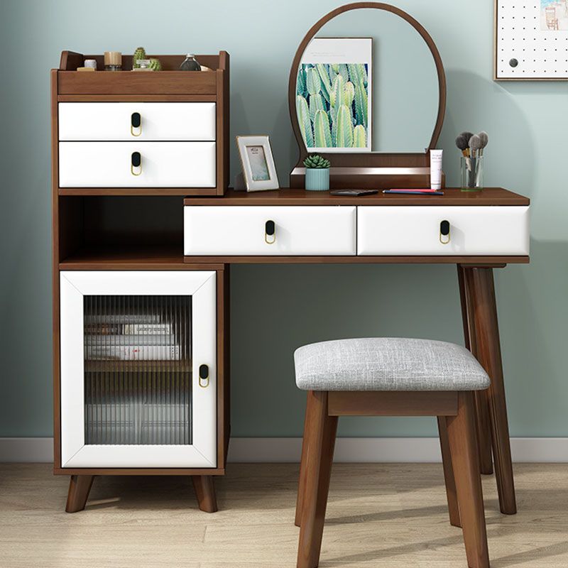 Set di vanità in legno con sgabelli e specchio 4 cassetti comò moderno stile