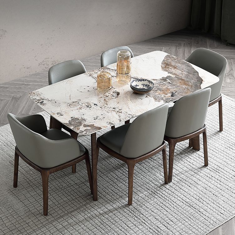 Mesa de comedor Mid-Century para el hogar Mesa con tapa de piedra y estructura de madera