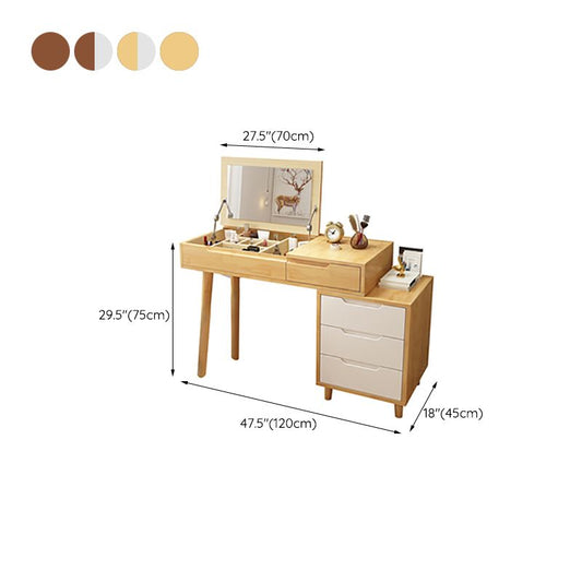 Tavolo da trucco per trucco per vanità in legno scandinavo con 4 cassetti