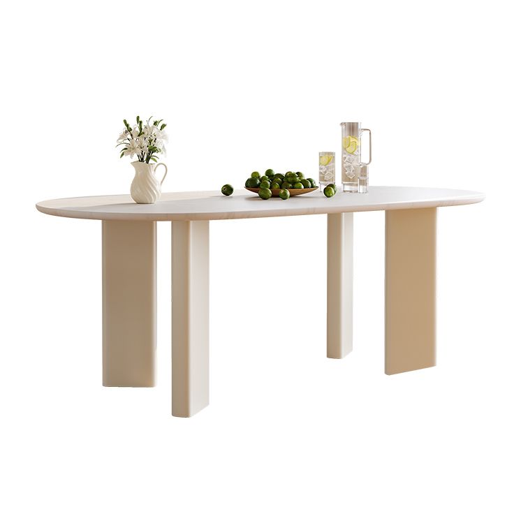 Table de dinette ovale blanche pour salle à manger Table de salle à manger avec dessus en pierre