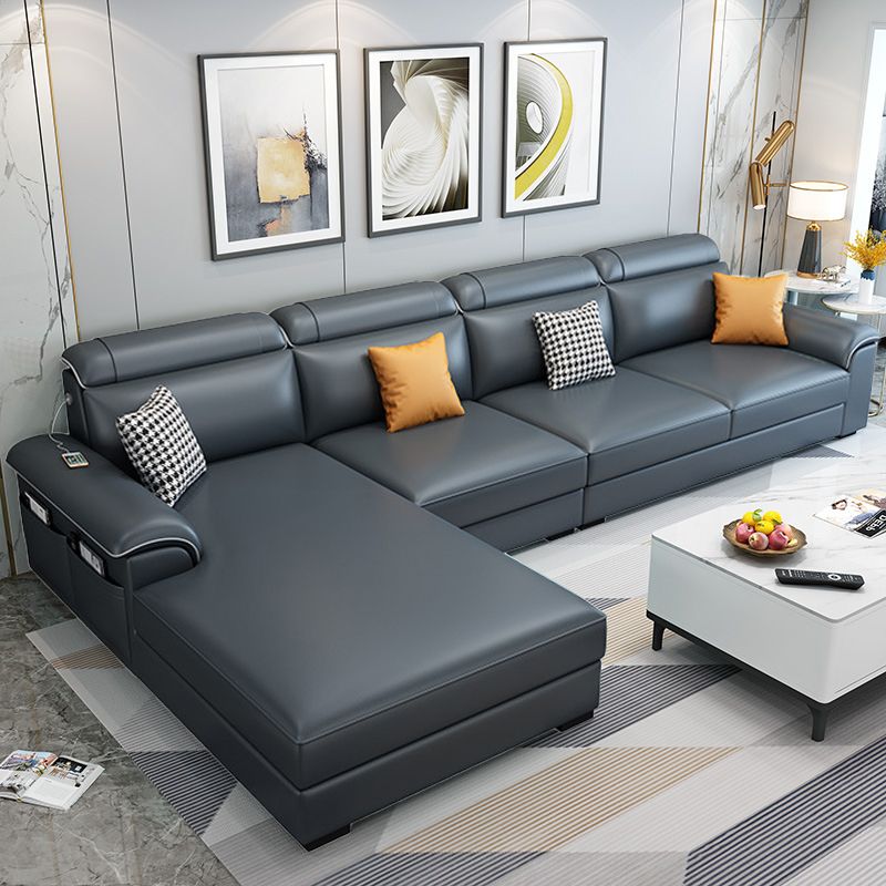 Left Facing Sofa Faux Leather/Linen L-shape 4-seat Sectionals with Chaise Clearhalo 'Furniture' 'furniture_sectionals' 'Living Room Furniture' 'Sectionals' 1200x1200_0e4b5afe-963d-4cc4-846c-de8b1115d8ab