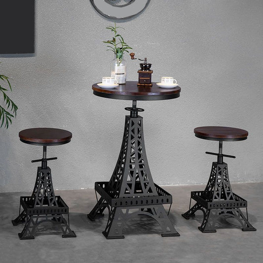 Solid Wood Bar Table Set 1/2/3 Pieces Industrial Round Bar Table