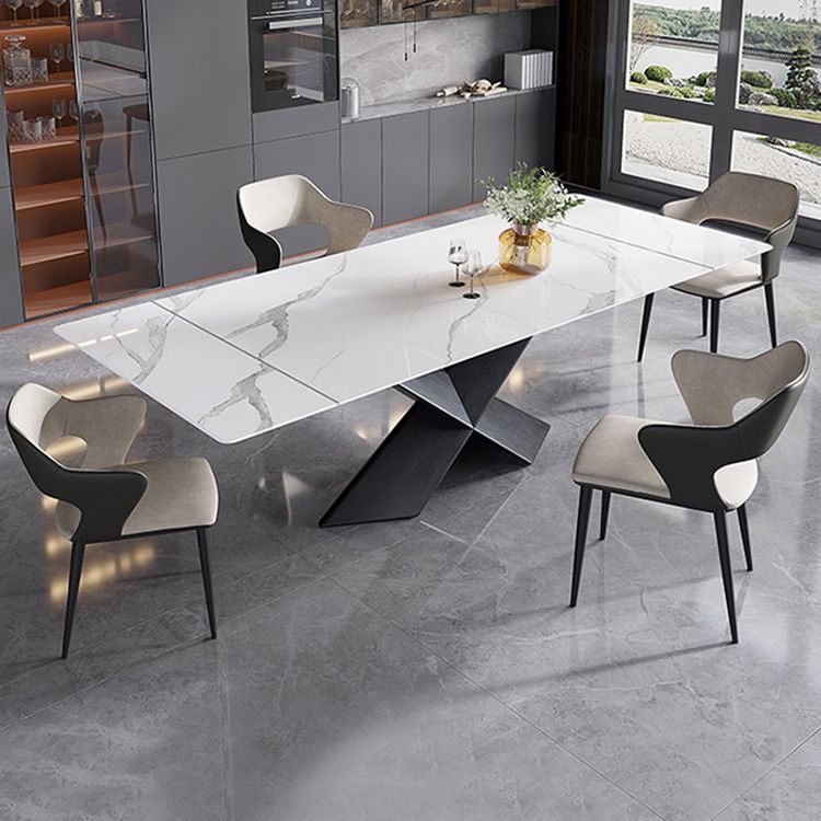 Extendable Sintered Stone Dining Table Industrial White Table with Metal Pedestal Clearhalo ' dining_table' 'Dining Tables & Seating' 'Dining Tables' 'furn' 'furn_dining_table' 'Furniture' 'furniture_dining_table' 'Kitchen & Dining Furniture' 'kitchen&dining_furn' 'kitchen' 'kitchen_dining_table' 1200x1200_0e4c2f64-c6d6-409f-bb3f-82aae7ddf60c