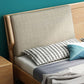Cama estándar de madera maciza contemporánea, cama de cabecera tapizada rectangular