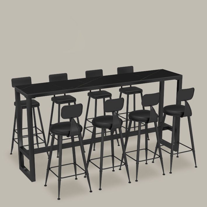 Stone Bar Table Industrial Bar Dining Table with Trestle Base in Black Clearhalo 'Bar Furniture' 'Bar Tables' 'bar_tables' 'furn' 'furn_bar_tables' 'Furniture' 'furniture_bar_tables' 'Kitchen & Dining Furniture' 1200x1200_0e57100d-81f9-47c9-b901-4e74842702a3