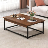 16.5" H Modern Rectangle Wooden Coffee Table Metal Frame Cocktail Table