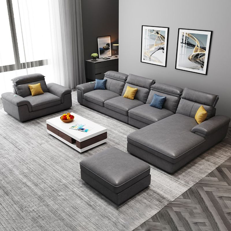 4-seat Sewn Pillow Back Faux Leather Sofa Vintage Pillow Top Arm Sofa Clearhalo 'furn' 'furn_sectionals' 'Furniture' 'Living Room Furniture' 'Sectionals' 1200x1200_0e5dcd02-c6aa-4a19-bcb1-a70fea304965