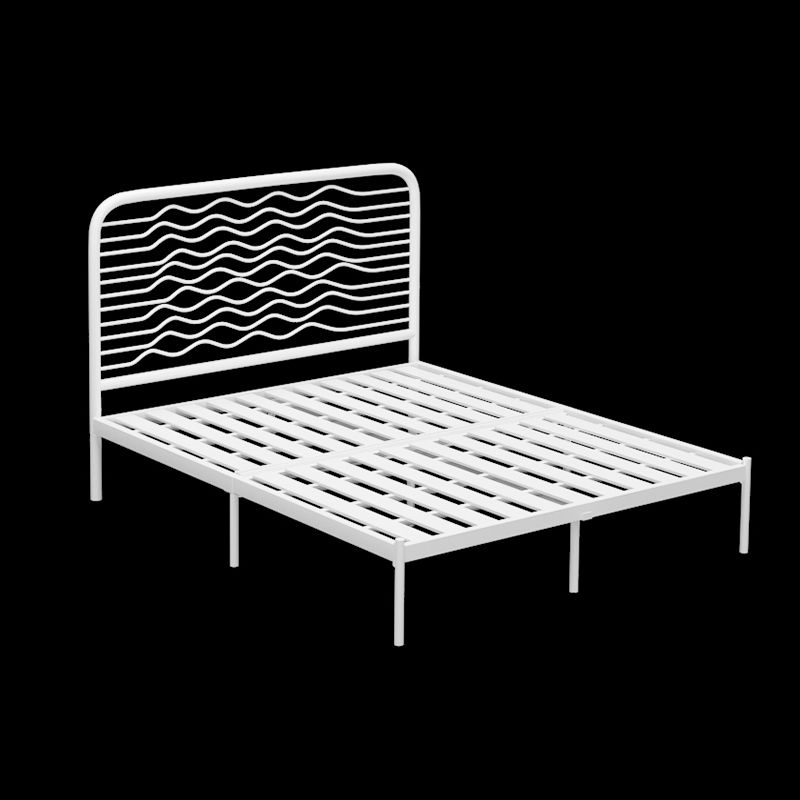 Cama de marco abierto de hierro glamoroso con cabecera rectangular y patas de metal