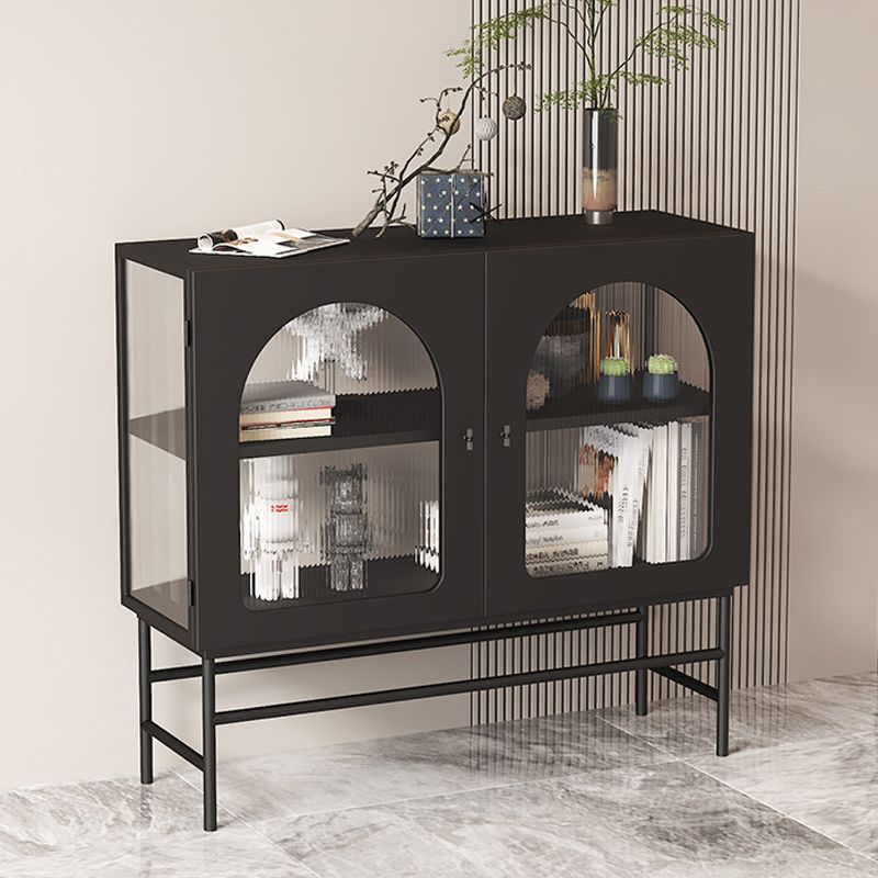 Contemporary Glass Doors Storage Sideboard Metal 2-Door Sideboard Clearhalo 'buffet_sideboard' 'Buffets & Sideboards' 'furn' 'furn_buffet_sideboard' 'Furniture' 'Kitchen & Dining Furniture' 1200x1200_0e60440b-d57a-4e1d-9ca1-d25411fad9d0