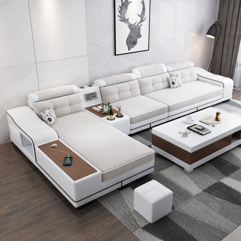 Modern Style Sectional Tufted Back Ramp Armrest White Storage Rack Sofa Clearhalo 'furn' 'furn_sectionals' 'Furniture' 'Living Room Furniture' 'Sectionals' 1200x1200_0e60843d-99d4-4b76-9035-aa3dd00c067f