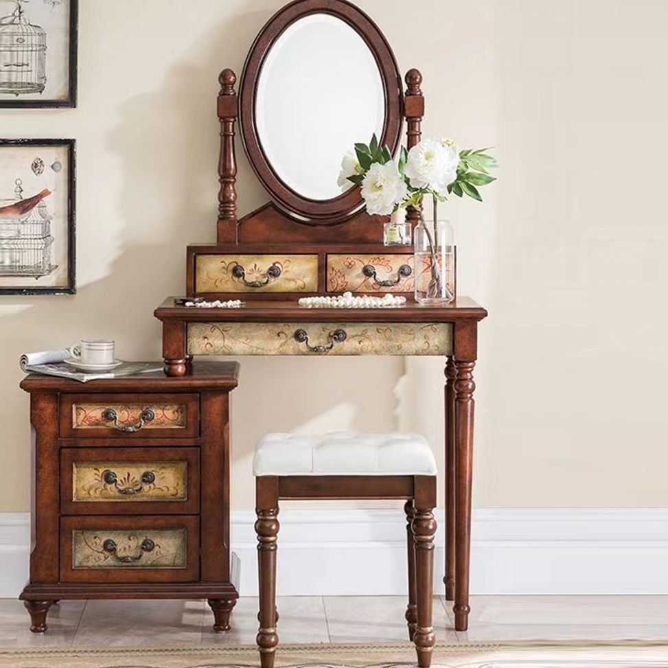 Victorian Makeup Vanity Desk Bedroom Dressing Table Stool Set with Drawer