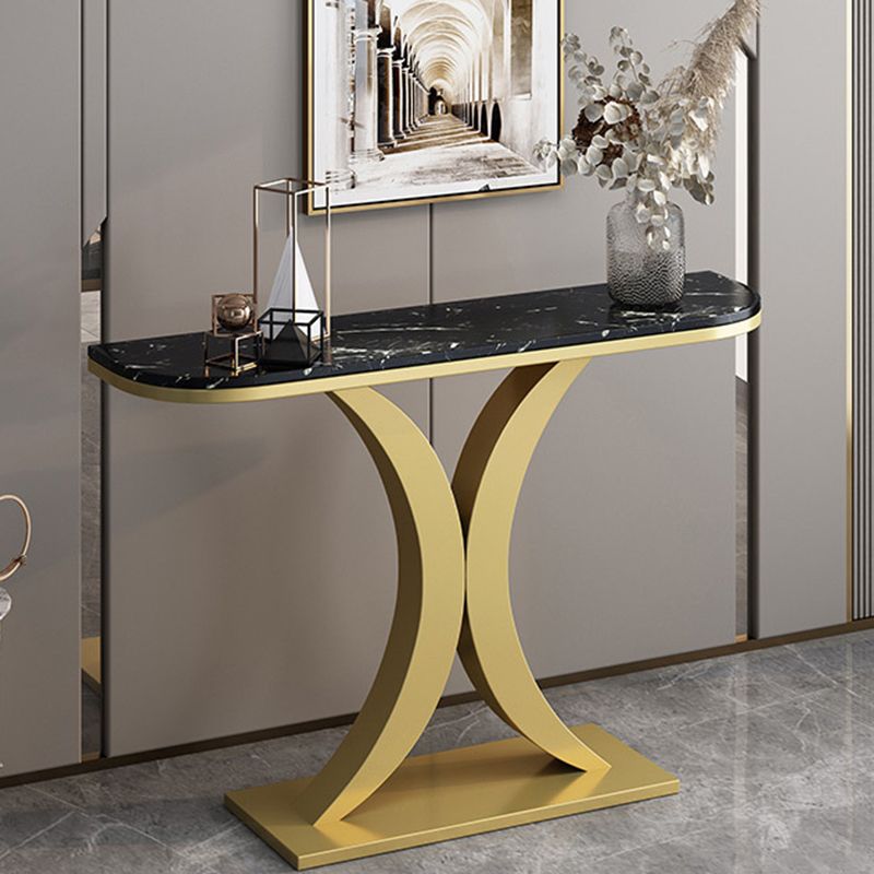 Tavolo da divano in ardesia e metallo moderno console mezzaluna resistente alle macchie per Hall