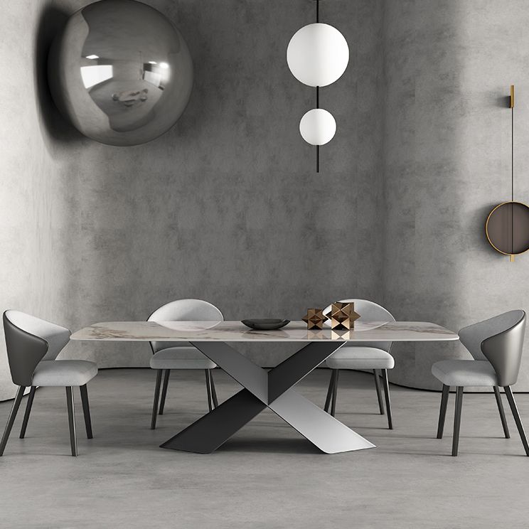 Modern Style Sintered Stone Dining Table with Standard Height Table and Black Pedestal Base Clearhalo 'Dining Room Sets' 'Dining Tables & Seating' 'dining_room_set' 'furn' 'furn_dining_room_set' 'Furniture' 'furniture_dining_room_set' 'Kitchen & Dining Furniture' 'kitchen&dining_furn' 'kitchen' 1200x1200_0e628120-14ff-437c-9e0d-7a5bdf47e6dd