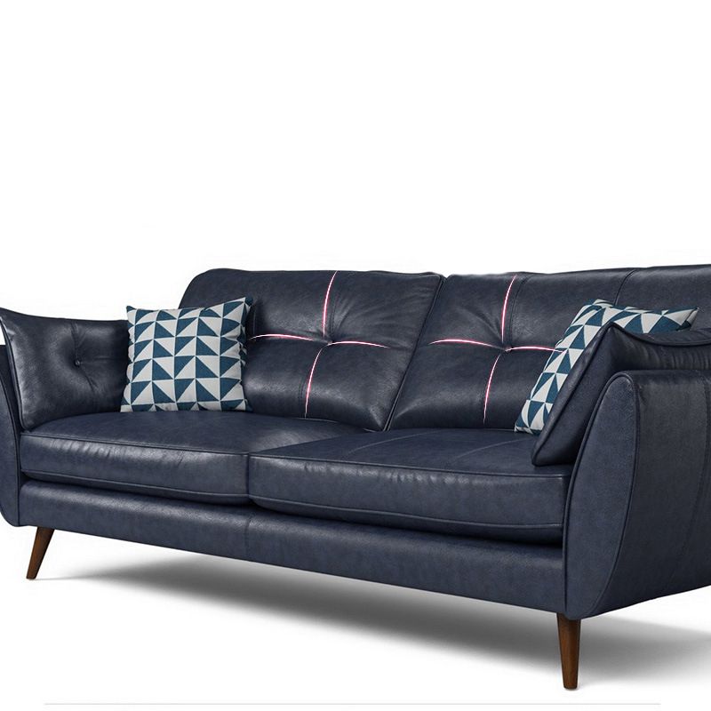 Genuine Leather Flared Arm Sofa Modern Jewel-tuft Wood Legs Sofa Clearhalo 'furn' 'furn_sofas' 'Furniture' 'furniture_sofas' 'kitchen' 'kitchen_sofas' 'Living Room Furniture' 'Sofa' 'sofas' 1200x1200_0e6671bb-3994-4092-8ad3-10c07097c032