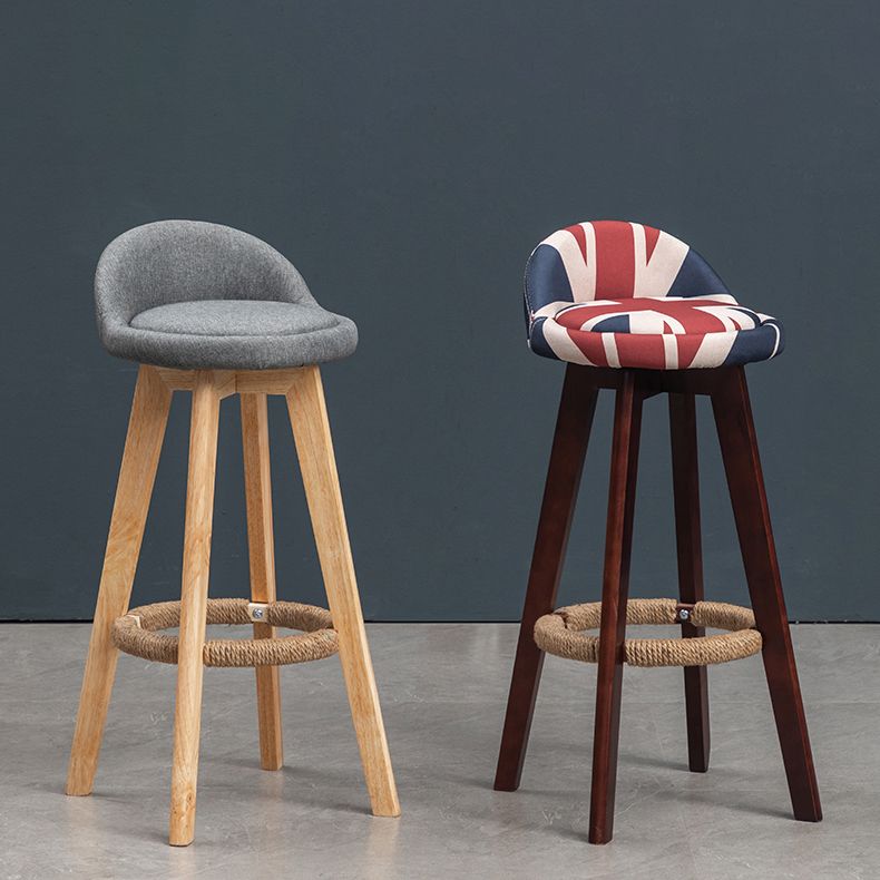 Scandinavian Wood Barstool Low Back Fabric Upholstered Counter Stool in Matte Finish