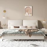 Cama moderna de la cama de cuero genuino de cuero cama de panel de madera de pino con cabecera tapizada