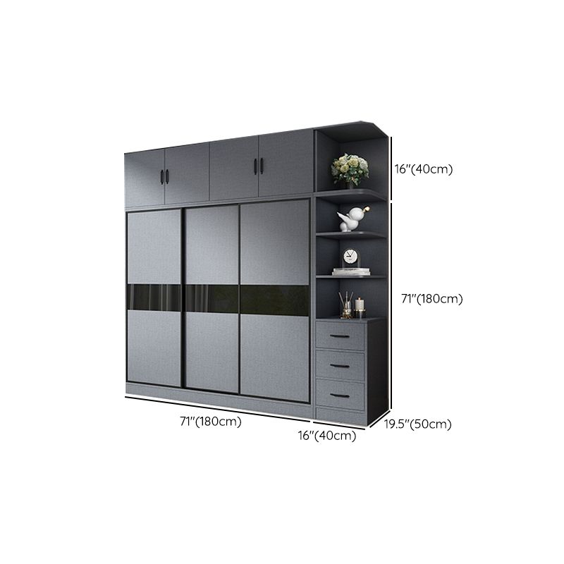 Armario moderno de vestuario gris armario de madera de ingeniería con barra de prenda