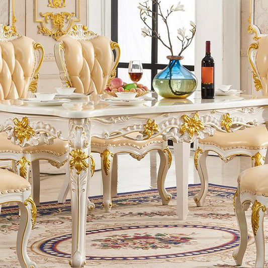 Victorian Marble Table Set of 5/7 with Rectangle Table Caved Dining Set with Leather Chairs Clearhalo 'Dining Room Sets' 'Dining Tables & Seating' 'dining_room_set' 'furn' 'furn_dining_room_set' 'Furniture' 'furniture_dining_room_set' 'Kitchen & Dining Furniture' 'kitchen&dining_furn' 'kitchen' 1200x1200_0e6b38f5-3955-4b3e-b1cc-634f7fc09913