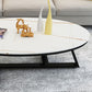 Glam ovale leistenen salontafel, 47 cm hoge cocktailtafel met ijzeren kruispoten