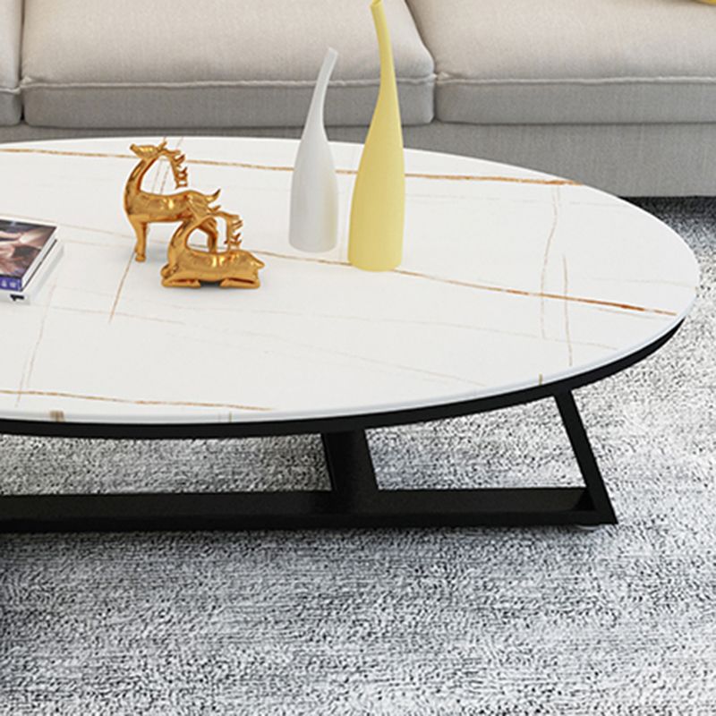Glam ovale leistenen salontafel, 47 cm hoge cocktailtafel met ijzeren kruispoten