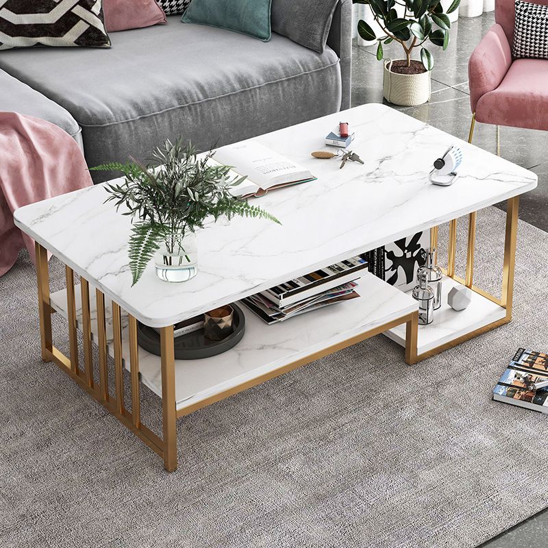 Modern Metal Marble Coffee Table Rectangle Cocktail Table with Shelf Clearhalo 'Coffee & Accent Tables' 'Coffee Tables' 'coffee_tables' 'furn' 'furn_coffee_tables' 'Furniture' 'furniture_coffee_tables' 'Living Room Furniture' 1200x1200_0e7391eb-177a-472f-87e3-3744ae27a830