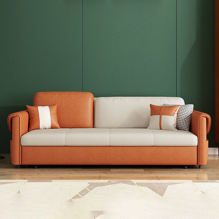 Pillow Included Sofa Futon Square Arms Foldable Cushion Back Sofa Bed with Storage Clearhalo 'furn' 'furn_futons' 'Furniture' 'Futons & Daybeds' 'Futons' 'Living Room Furniture' 1200x1200_0e73af9d-f9df-4246-9252-8e3eed226cae