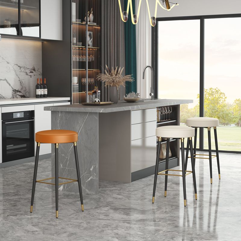 Glam Black Iron Barstool Simple Backless Indoor Tall Stool with Leather Seat Clearhalo 'Bar Furniture' 'Bar Stools' 'bar_stools' 'furn' 'furn_bar_stools' 'Furniture' 'furniture_bar_stools' 'Kitchen & Dining Furniture' 1200x1200_0e7464e1-a936-4a96-bda9-ce1442e83c1c