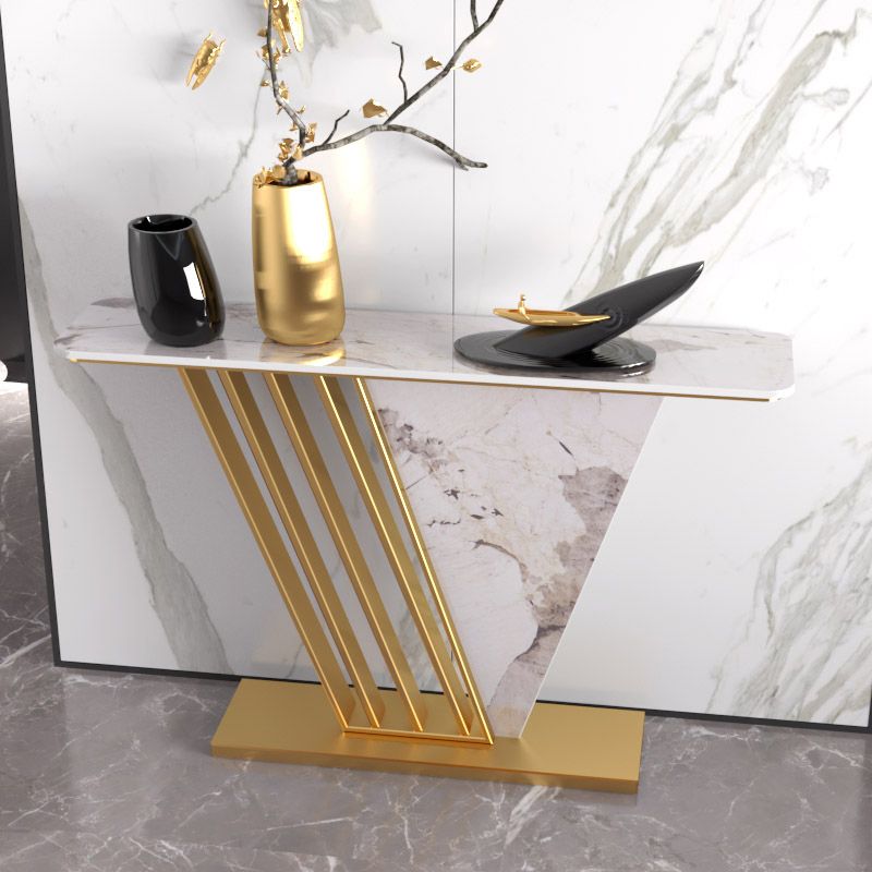 Stone Rectangle Accent Table Modern 31.5" Tall Console Table with 1 Shelf