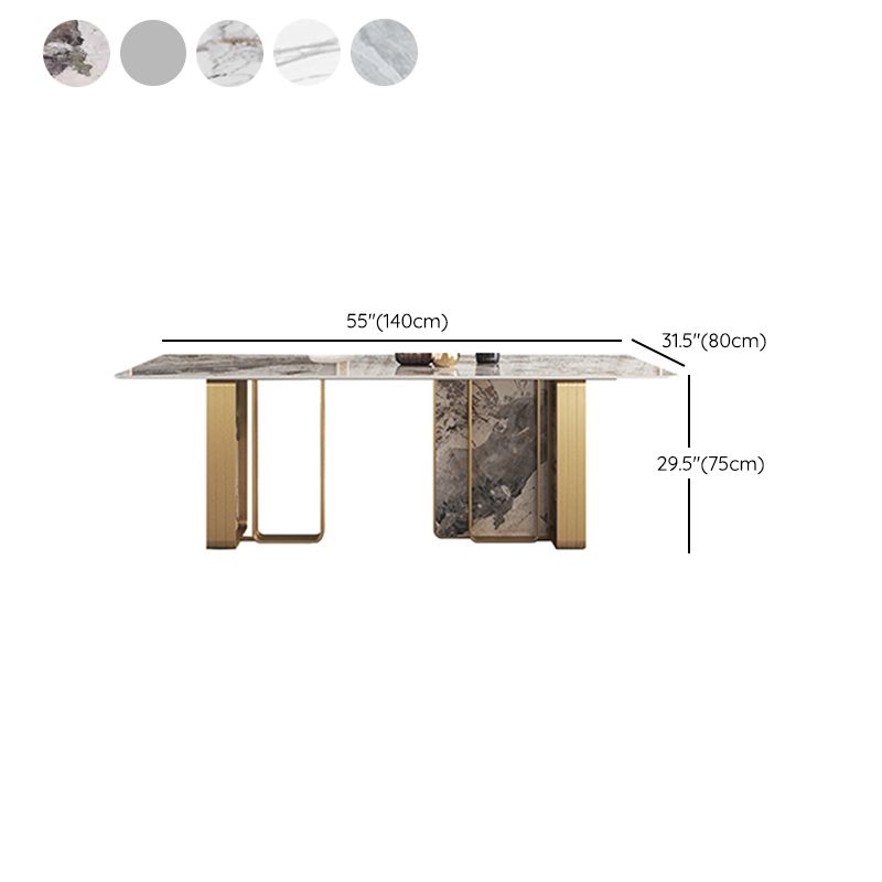Traditional Luxury Double Pedestal Table Stainless Steel Base Rectangle Dinner Table Clearhalo 'Dining Tables & Seating' 'Dining Tables' 'dining_table' 'furn' 'furn_dining_table' 'Furniture' 'Kitchen & Dining Furniture' 1200x1200_0e751dc2-7ba9-425b-aa2d-7545df29c996