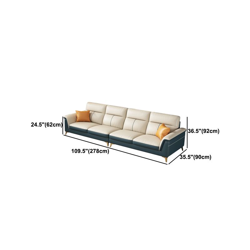 Pillow Top Arm Genuine Leather Sectionals, Cushion Back 36.2" Sectional Sofa in Ivory Clearhalo 'furn' 'furn_sectionals' 'Furniture' 'Living Room Furniture' 'Sectionals' 1200x1200_0e785633-ba07-4934-86d8-71d12d951b9d