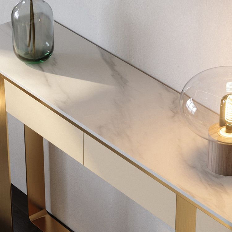 14 inch Wide Glam Console Table Stone Half Moon Accent Table