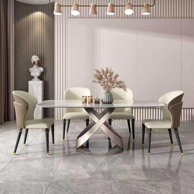 Modern Sintered Stone Gray Dining Set with Rectangle Table and Pedestal Base Home Use Dining Set Clearhalo 'Dining Room Sets' 'Dining Tables & Seating' 'dining_room_set' 'furn' 'furn_dining_room_set' 'Furniture' 'furniture_dining_room_set' 'Kitchen & Dining Furniture' 'kitchen&dining_furn' 'kitchen' 1200x1200_0e7d37f9-a079-4930-b97f-c8860bf4d216