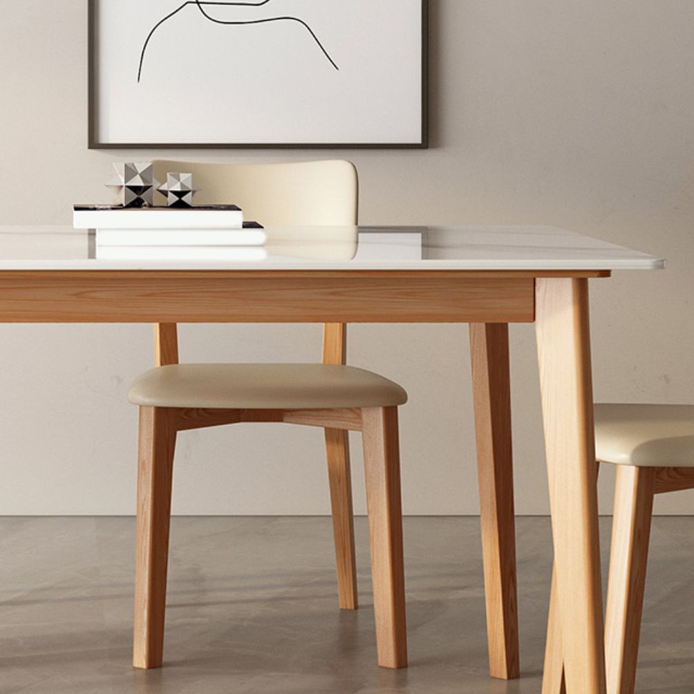 Tavolo da pranzo top rettangolare in pietra rettangolare con 4 basi di faggio naturale