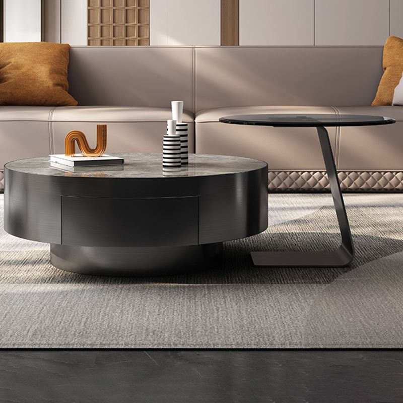 Tavolino da cocktail Glam Drum Slate con tavolino rotondo singolo con cassetto
