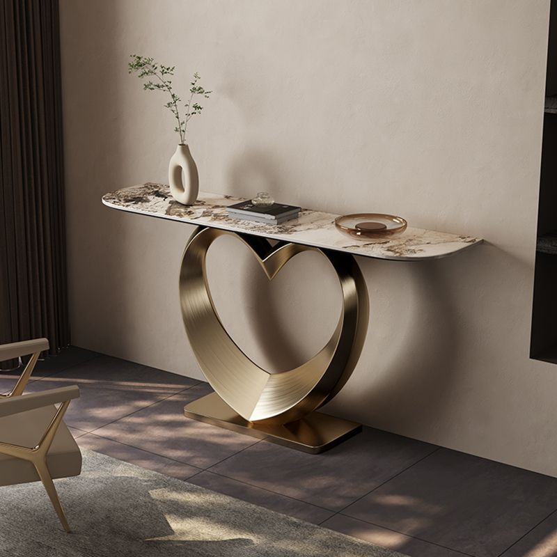 Half Moon Shape Contemporary Console Table Gold Stone Console Sofa Table Clearhalo 'Console Tables' 'console_tables' 'Entry & Mudroom Furniture' 'furn' 'furn_console_tables' 'Furniture' 1200x1200_0e85f547-9477-4622-9af6-38ff35151a28