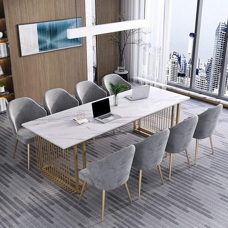 Descripción de escritura de piedra de mesa moderna de oficina moderna de forma rectangular en blanco