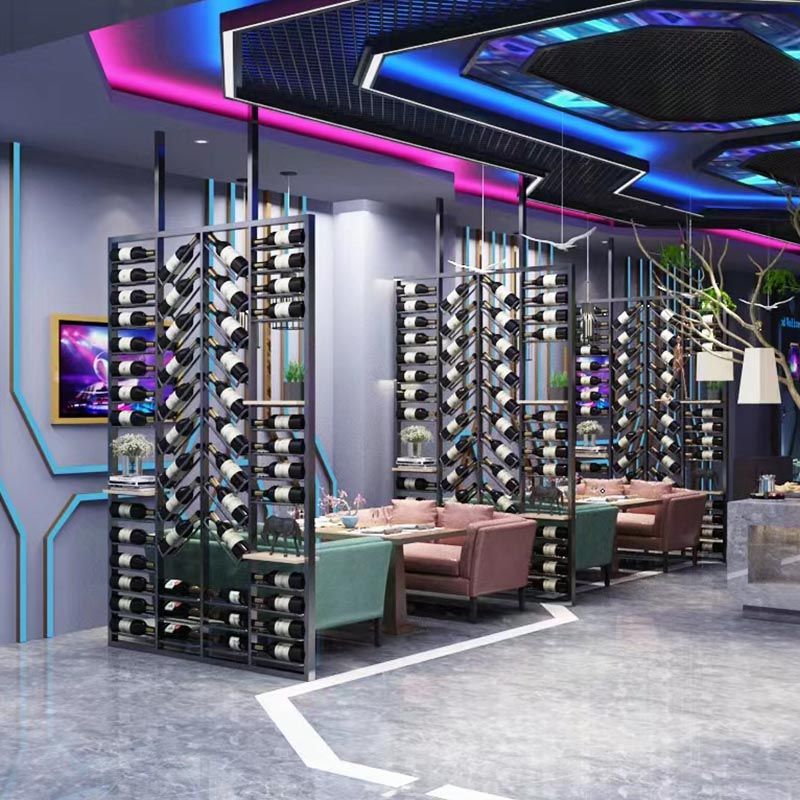 Industrial Metal Wine Bottle Holder Black Floor Bottle Wine Rack 5.9"Wide Clearhalo 'furn' 'furn_wine_racks' 'Furniture' 'Kitchen & Dining Furniture' 'Wine Racks' 'wine_racks' 1200x1200_0e86cae1-186e-4e56-9ccc-f407c87d1997