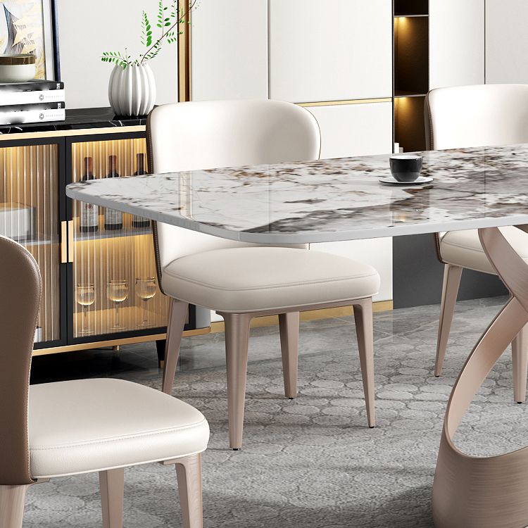 Minimalist Gray White Standard Dining Set Sintered Stone Rectangle Dining Set with Pedestal Base Clearhalo 'Dining Room Sets' 'Dining Tables & Seating' 'dining_room_set' 'furn' 'furn_dining_room_set' 'Furniture' 'furniture_dining_room_set' 'Kitchen & Dining Furniture' 'kitchen&dining_furn' 'kitchen' 1200x1200_0e89e499-6893-4d41-9a4f-5d637a53896b