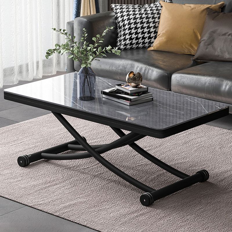 8.6"H Modern Metal Cross Base Glass Rectangular Adjustable Coffee Table Clearhalo 'Coffee & Accent Tables' 'Coffee Tables' 'coffee_tables' 'furn' 'furn_coffee_tables' 'Furniture' 'furniture_coffee_tables' 'Living Room Furniture' 1200x1200_0e8ac3ea-12fe-4d43-be84-82bdb290416d