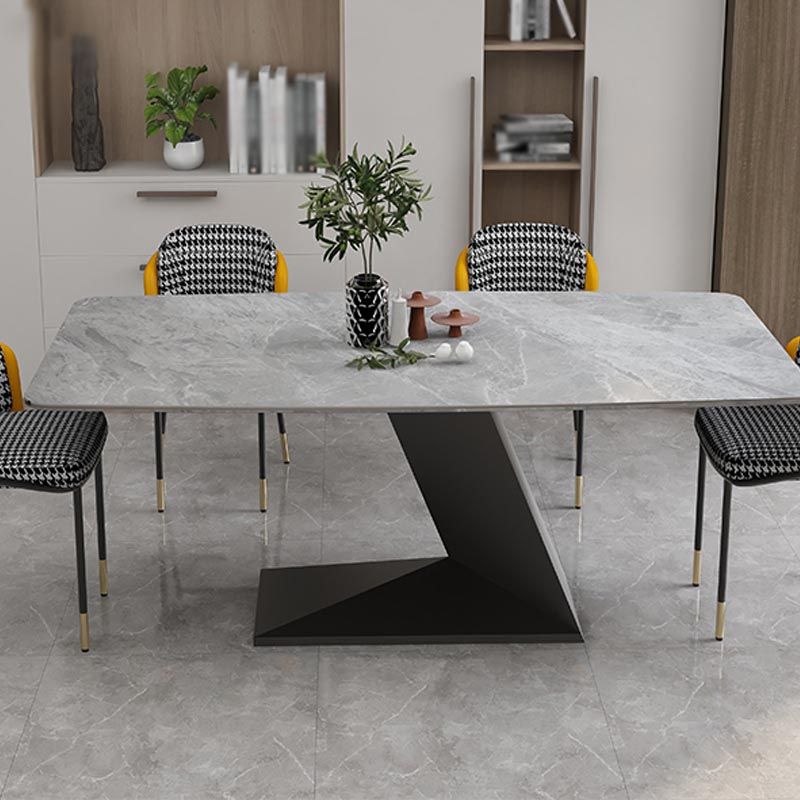 Stone Top Modern Dining Room Table Rectangle Dining Table with Black Pedestal Base Clearhalo 'Dining Tables & Seating' 'Dining Tables' 'dining_table' 'furn' 'furn_dining_table' 'Furniture' 'furniture_dining_table' 'Kitchen & Dining Furniture' 'kitchen' 'kitchen_dining_table' 1200x1200_0e8b8420-faeb-4364-b992-73d01fa23856