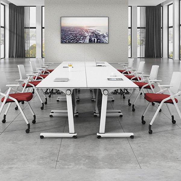 Escritorio de escritura plegable contemporánea escritorio de madera fabricada rectangular con ruedas de lanzadores