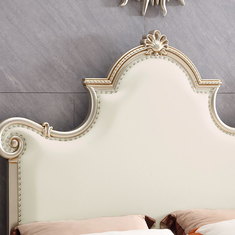 Cadre de lit rembourré en bois massif victorien beige standard avec garniture