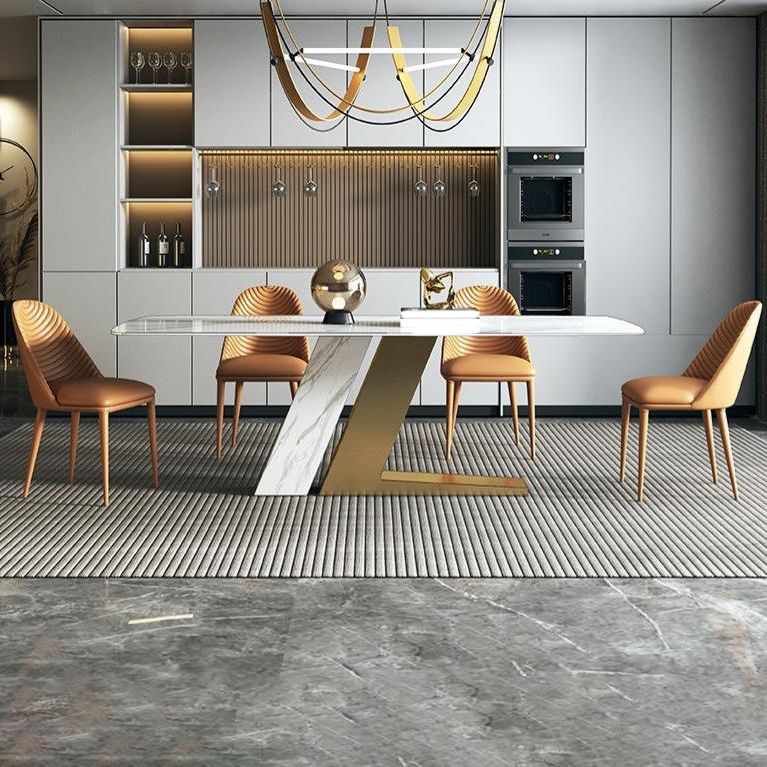 Modern Sintered Stone Top Dining Set Rectangle 1/4/5/7 Pieces Dinette Table Set Clearhalo 'Dining Room Sets' 'Dining Tables & Seating' 'dining_room_set' 'furn' 'furn_dining_room_set' 'Furniture' 'Kitchen & Dining Furniture' 1200x1200_0e9683c7-7a8e-43d4-8378-0fdacb7a7241