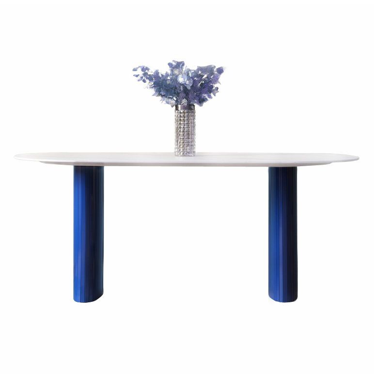Modern White & Blue Sintered Stone Dining Table Oval Shape Dining Table with Double Pedestal Bases Clearhalo ' dining_table' 'Dining Tables & Seating' 'Dining Tables' 'furn' 'furn_dining_table' 'Furniture' 'furniture_dining_table' 'Kitchen & Dining Furniture' 'kitchen&dining_furn' 'kitchen' 'kitchen_dining_table' 1200x1200_0e999944-9cfd-4a44-b46b-f864df9b0324