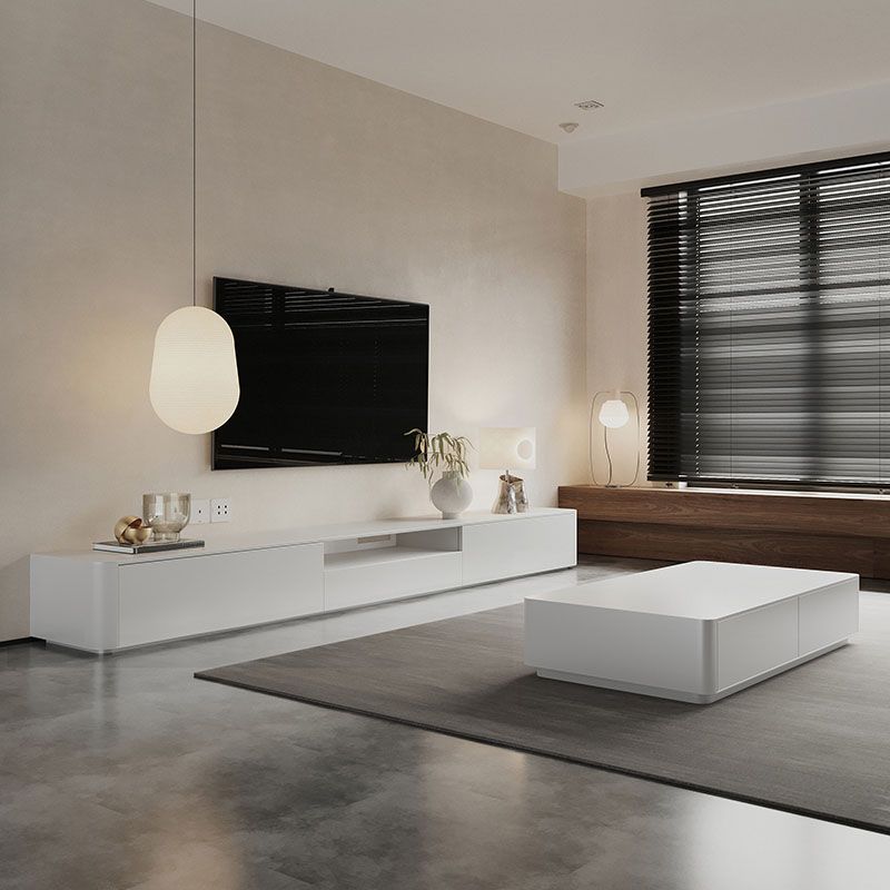 Contemporary Wood TV Stand 3 Drawers and Open Shelf TV Cabinet in White Clearhalo 'furn' 'furn_tv_stands_entertainment_centers' 'Furniture' 'Living Room Furniture' 'TV Stands & Entertainment Centers' 'TV Stands & Media Storage Furniture' 'tv_stands_entertainment_centers' 1200x1200_0e9a4538-0212-40ae-b8ff-2da92d3e8b64