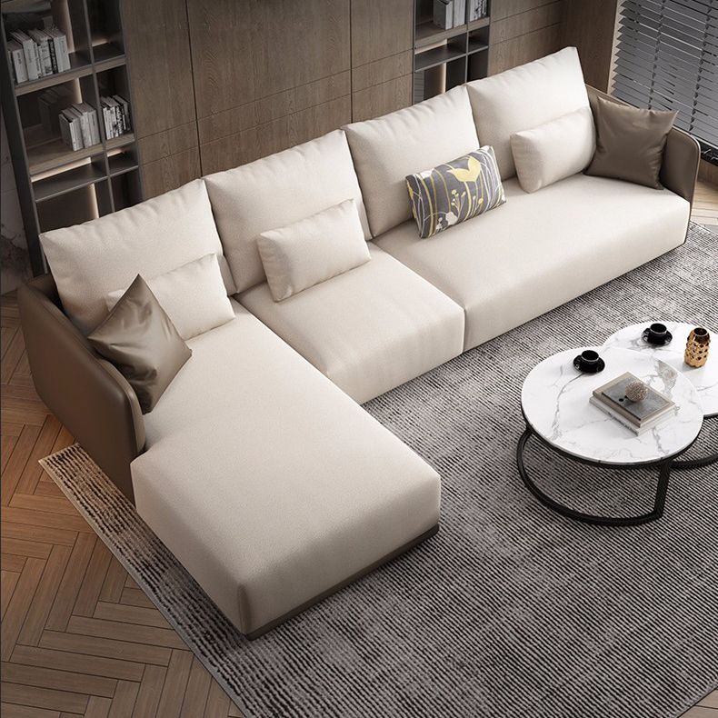 Square Arm Modular Settee Furniture Loveseat with Pillows Ivory Sofa and Chaise Clearhalo 'furn' 'furn_sectionals' 'Furniture' 'furniture_sectionals' 'Living Room Furniture' 'Sectionals' 1200x1200_0e9cdddc-8c68-44b7-be1a-3f9fc5026d6c