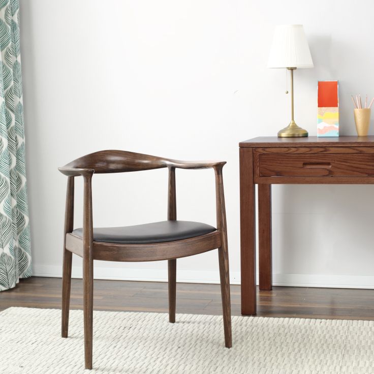 Ash Wood Traditional Dining Chair Brown Side Chair with Arms