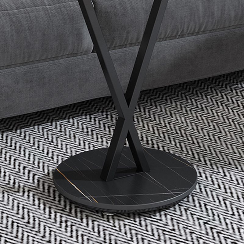 Modernistic Slate Top Round Side End Table Metal X-base End Table